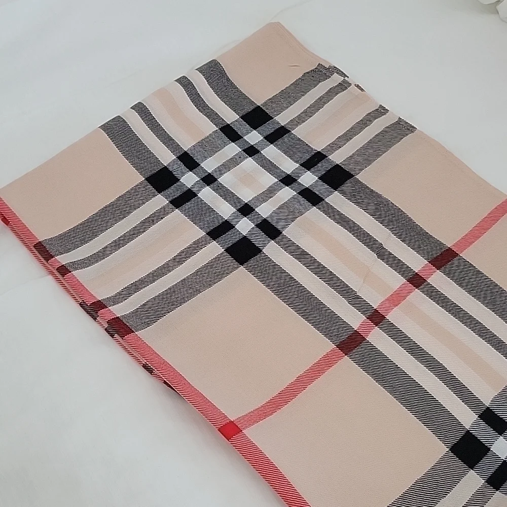 Pashmina Silk Tartan Plaid Long Brown Tan Nova Check Pattern Fringe New Scarf